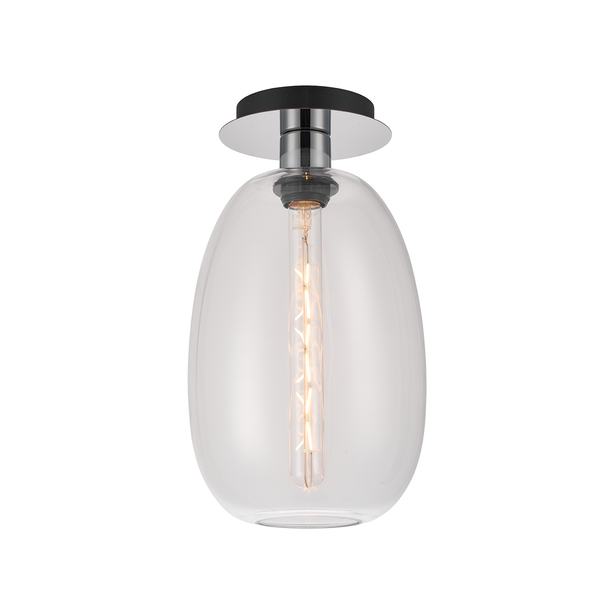 DK1332  Lori 15cm Round Ceiling Flush, 1 Light Flush Fitting E27, Polished Chrome/Clear Slim Curved Trapezium Shades